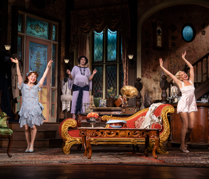 Dana Steingold, Lilli Cooper and Laura Bell Bundy in The Cottage on Broadway. Photo by Joan Marcus.