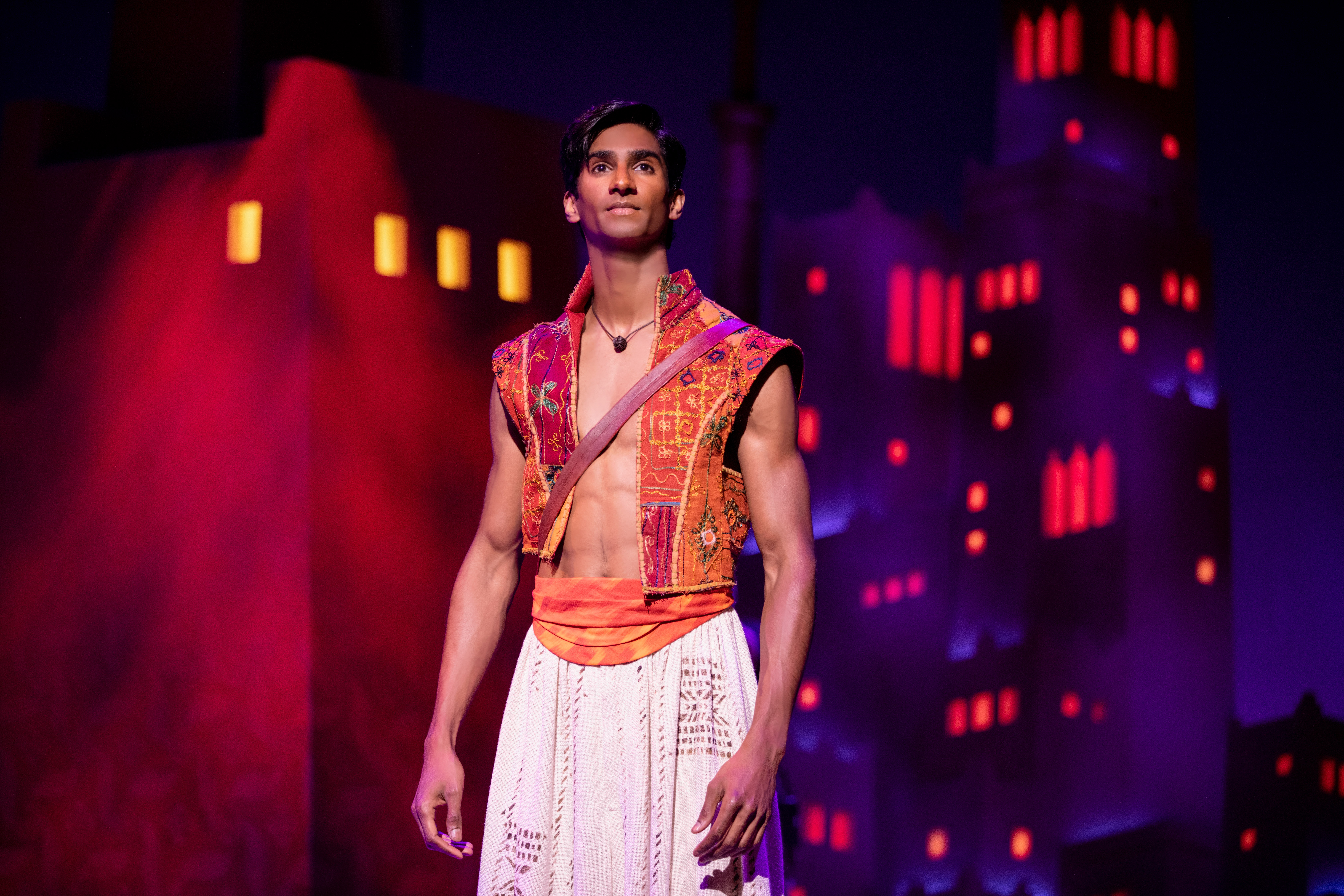 Michael Maliakel as the title character in Disney's Aladdin on Broadway. Photo by Matthew Murphy.
