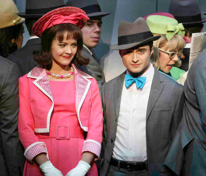 Rose Hemingway and Daniel Radcliffe in How to Succeed in Business Without Really Trying on Broadway. Photo by Ari Mintz. 