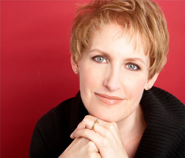 Head shot of Liz Callaway against a red background