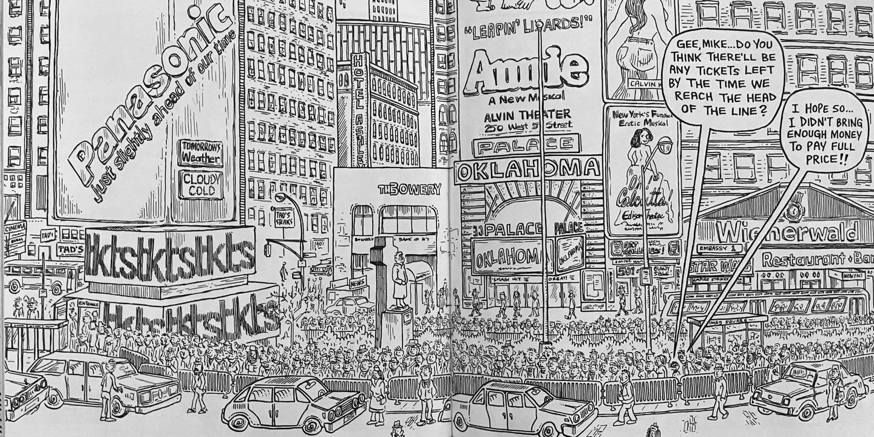 An illustration of TKTS in 1978 from Mike Pardo's Eve & Me