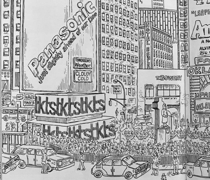 An illustration of TKTS Times Square in 1978 from Mike Pardo's graphic novel Eve & Me