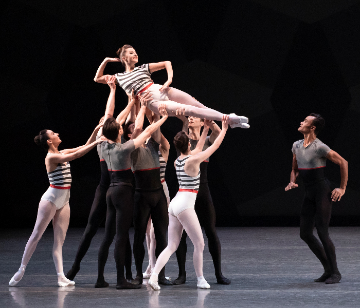 New York City Ballet's Indiana Woodward, Taylor Stanley and company in Justin Peck's Everywhere We Go. Photo by Erin Baiano.