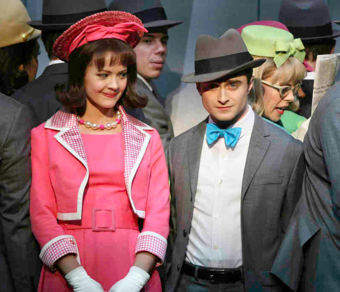 Rose Hemingway and Daniel Radcliffe in How to Succeed in Business Without Really Trying on Broadway. Photo by Ari Mintz.
