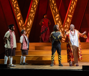 Allen Gilmore and John-Andrew Morrison, center, in Malvolio. Photo by Richard Termine.