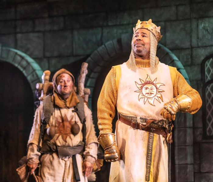 Christopher Fitzgerald and James Monroe Iglehart in Spamalot on Broadway. Photo by Matthew Murphy & Evan Zimmerman