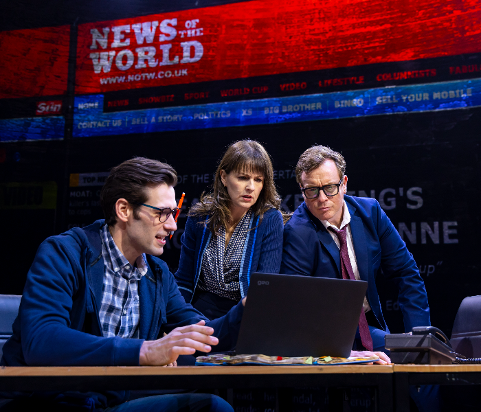 John Behlmann, Eleanor Handley and Toby Stephens in Corruption at Lincoln Center Theater. Photo by T. Charles Erickson.