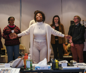 LaChanze and the company in rehearsal for Classic Stage Company's Wine in the Wilderness. Photo by Allison Stock.