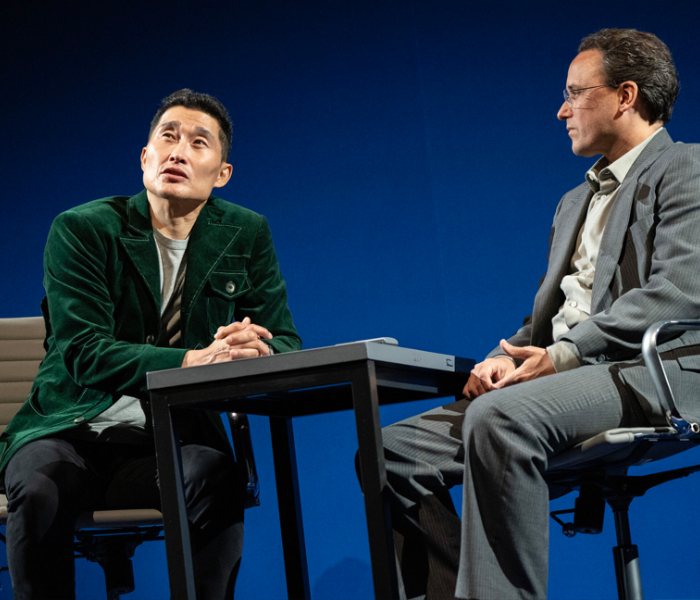 Daniel Dae Kim and Greg Keller in Yellow Face on Broadway. Photo by Joan Marcus.