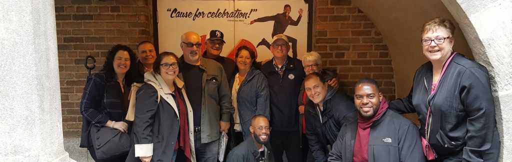 Veterans outside a Broadway theatre