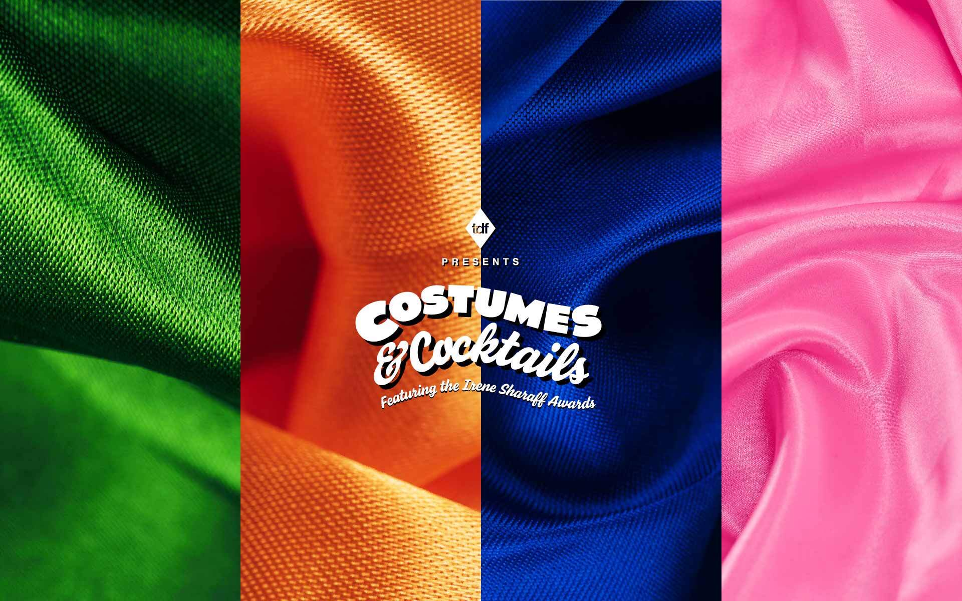 Costumes & Cocktails image with four colorful pieces of fabric
