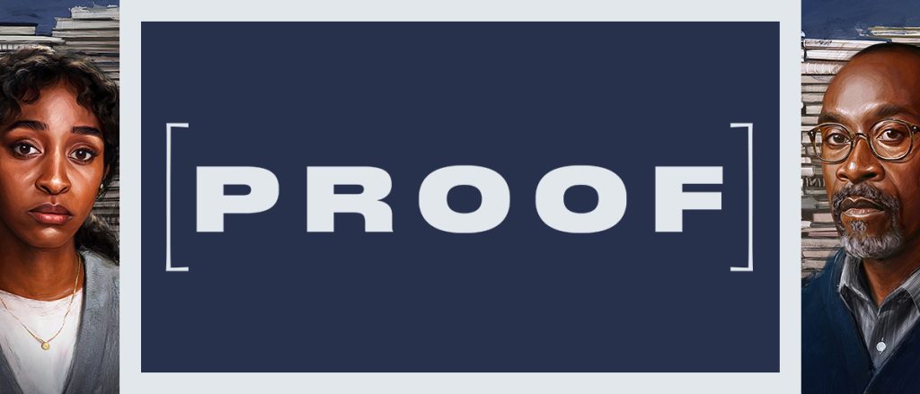 The stars of Proof on either side of the title